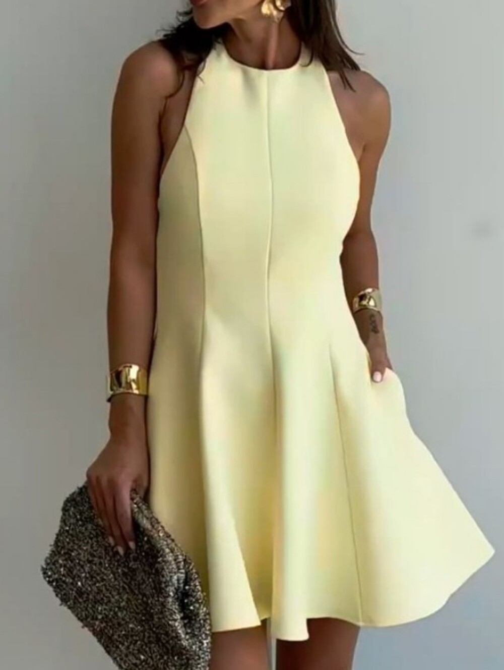 ZARA Yellow Halter Fit-and-Flare Dress